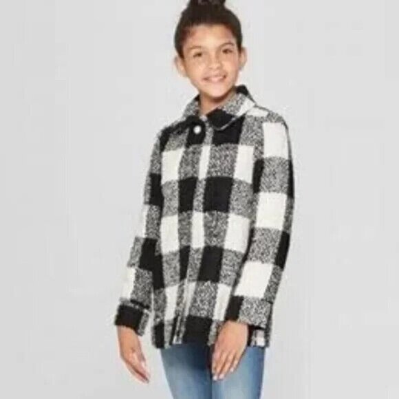Cat & Jack Black & White Girls Textured Coat Sz 7-8 - Picture 1 of 5